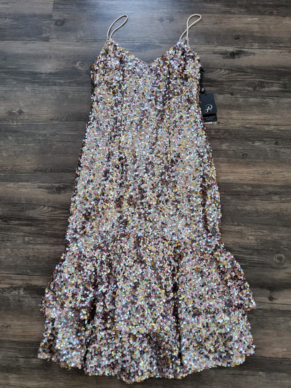 Iridescent Sequin 20s Flapper Style Slip Dress with Multi-layer Skirt